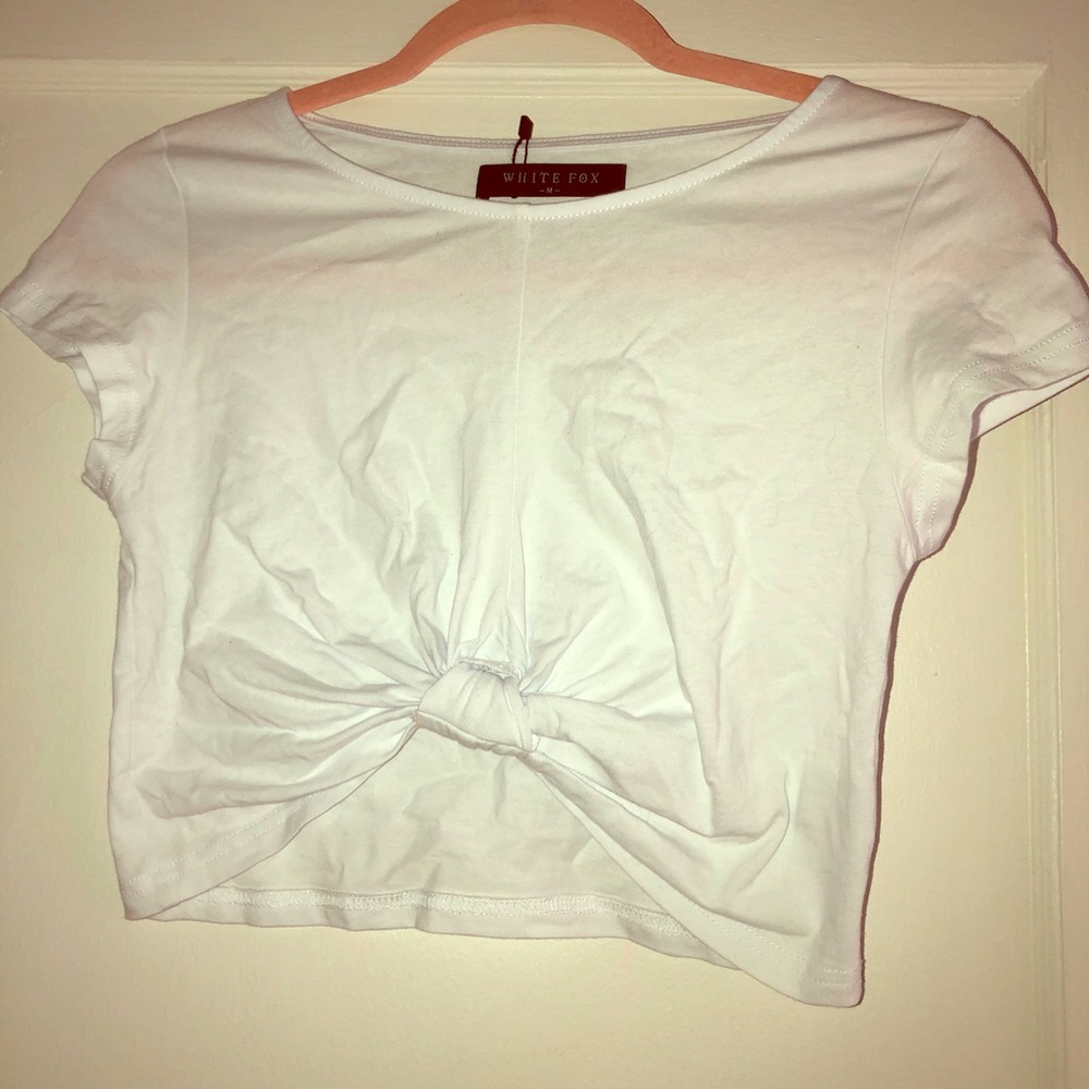 White Fox Front Knot Crop Top